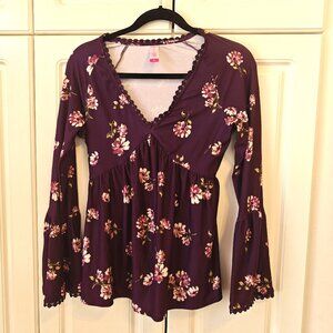 No Boundaries Purple Floral Women's Top, Size Medium (7-9), New